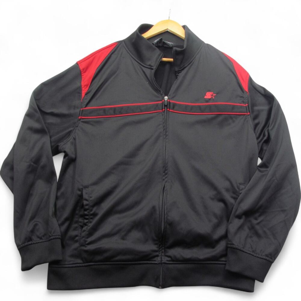 Vtg Starter Jacket Men's XL Black Full Zip Red Logo Y2K Windbreaker Retro‎ 90s